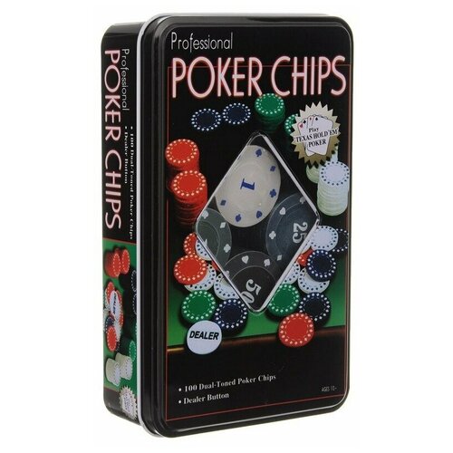 фото Набор для покера 100 фишек с номиналом skiico / игра для взрослых покер в металлическом боксе