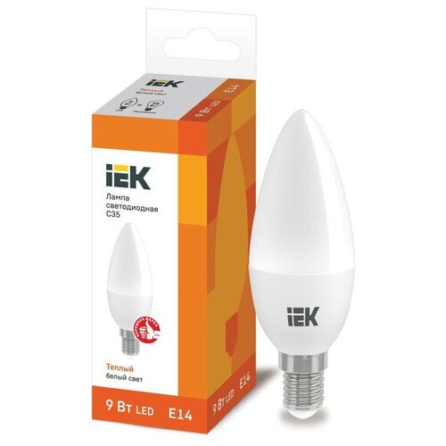 (10 шт.) Светодиодная лампочка IEK свеча C35 E14 9W(810lm) 3000К 3K ECO LLE-C35-9-230-30-E14
