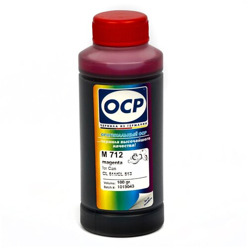 Чернила OCP M712 пурпурные водорастворимые для картриджей Canon CL-511 и CL-513 100мл. чернила ocp m136 пурпурные водорастворимые для картриджей canon cl 446 и cl 446xl 100мл