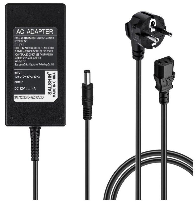 Блок питания для ноутбука Power adapter 48W (12V-4A), Длина 2,5 м, Штекер 5,5*2,5 мм, Черный