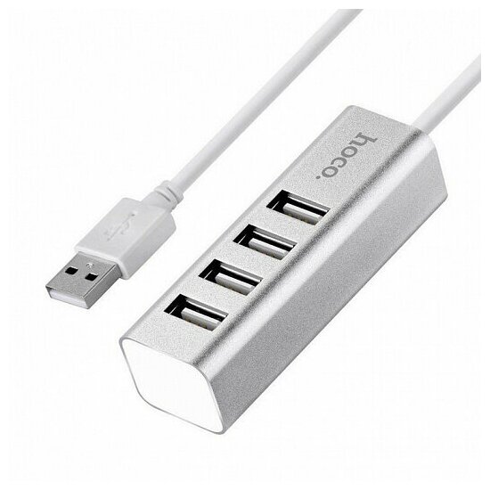 USB-концентратор HOCO HB1, 4 гнезда, 1 USB выход, цвет белый (1/12/120)