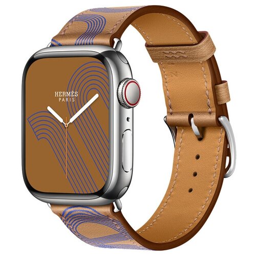 фото Умные часы apple watch hermès series 7 gps + cellular 41мм stainless steel case with circuit h single tour, серебристый/biscuit/bleu électrique