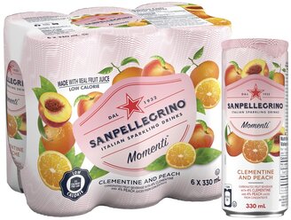 Газированный напиток Sanpellegrino Momenti с соком клементина и персика, 0.33 л, 6 шт.