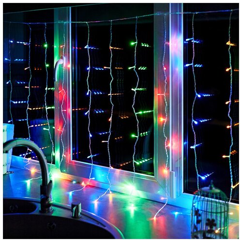 Гирлянда электрогирлянда новогодняя светодиодная 96 LED Neon-Night Дождь-занавес 1,5х1м с контроллером, мультиколор