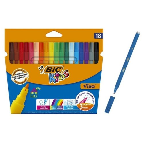 BIC Фломастеры 18 цветов BIC Kids Visa, детские, смываемые, тонкое письмо