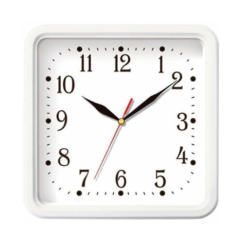 фото Часы настенные troyka 81810835, квадрат, белые, белая рамка, 26х26х3,5 см тройка