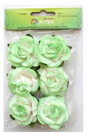 MH3-2324 Набор декоративных цветов D=4,3*2см, 6шт, Astra&Craft (E05 светло-зеленый)