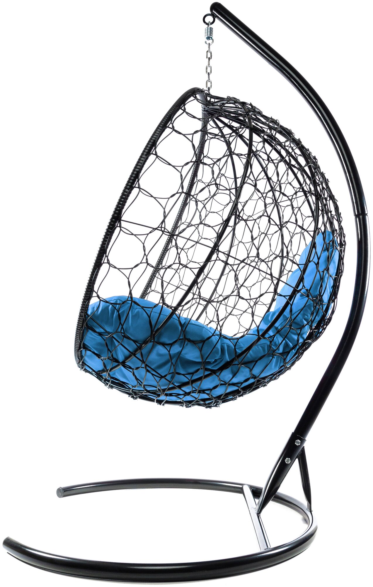 Подвесное кресло M-Group круглый ротанг чёрное, голубая подушка - фотография № 3