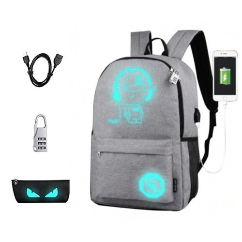 Рюкзак светящийся в темноте для ноутбука, для школы Skater, с USB-портом, пеналом и кодовым замком, большой городской