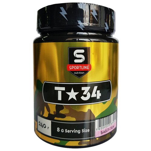 Предтренировочный комплекс Sportline Nutrition T-34 bubble gum 240 г 1 шт. arginine aakg аминокислота 1000мг 90 таб предтренировочный комплекс для пампа повышения выносливости и силовых показателей