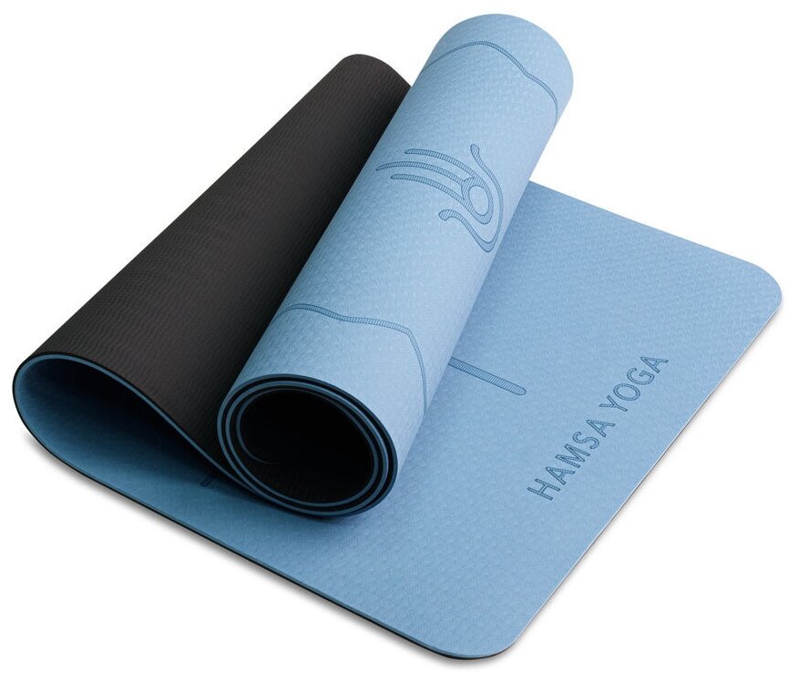 Hamsa Yoga Спортивный тренировочный коврик для йоги и фитнеса с покрытием TPE+TC Гимнастический инвентарь для фитнеса Размер 183х61х0.6 см.