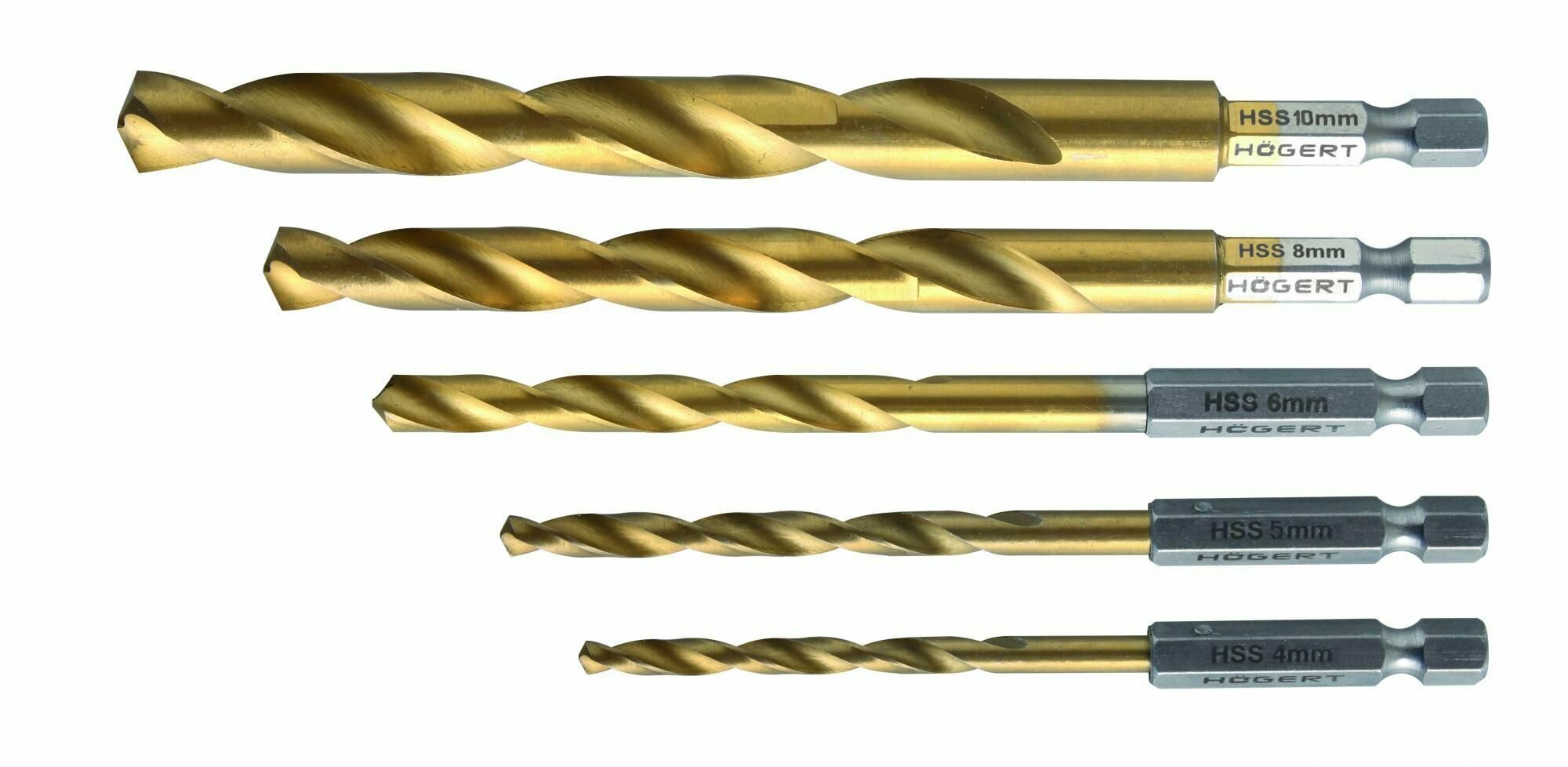 Набор сверл по металлу с шестигранным хвостовиком 1/4, 4, 5, 6, 8, 10мм, стальHSS Hoegert Technik - фото №5