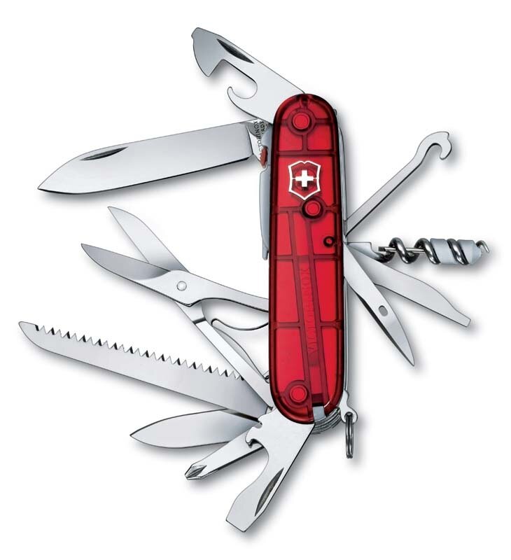 Нож перочинный VICTORINOX Huntsman Lite, 91 мм, 21 функция, прозрачный красный, 1.7915. Т