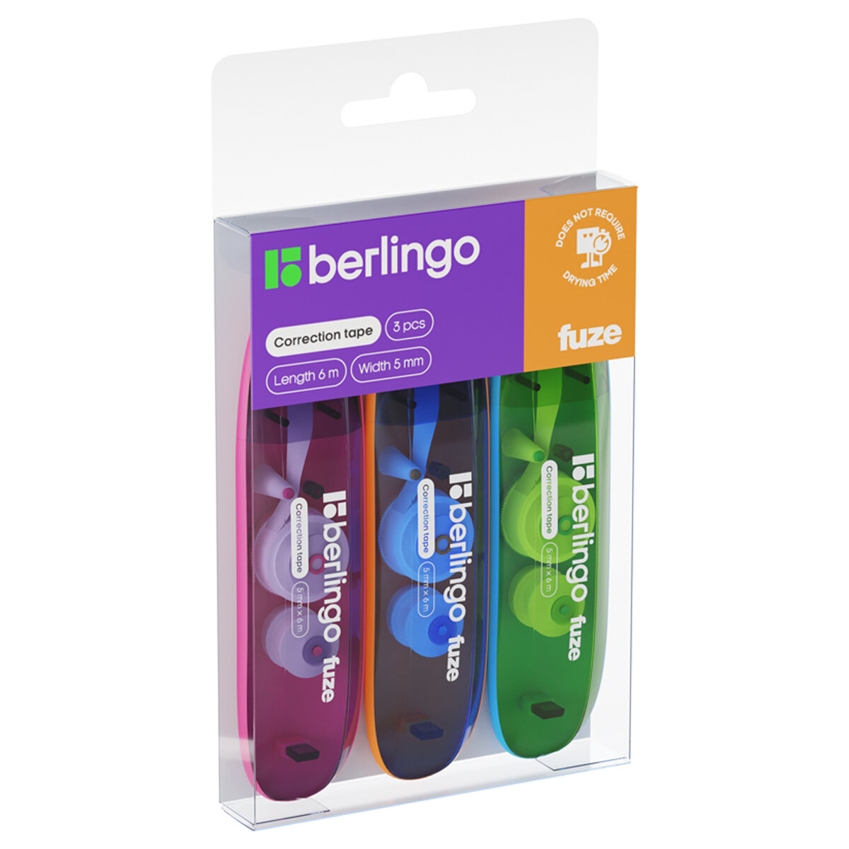 Корректирующая лента Berlingo "Fuze" 5мм*6м, 3шт в PET боксе, европодвес - фото №1