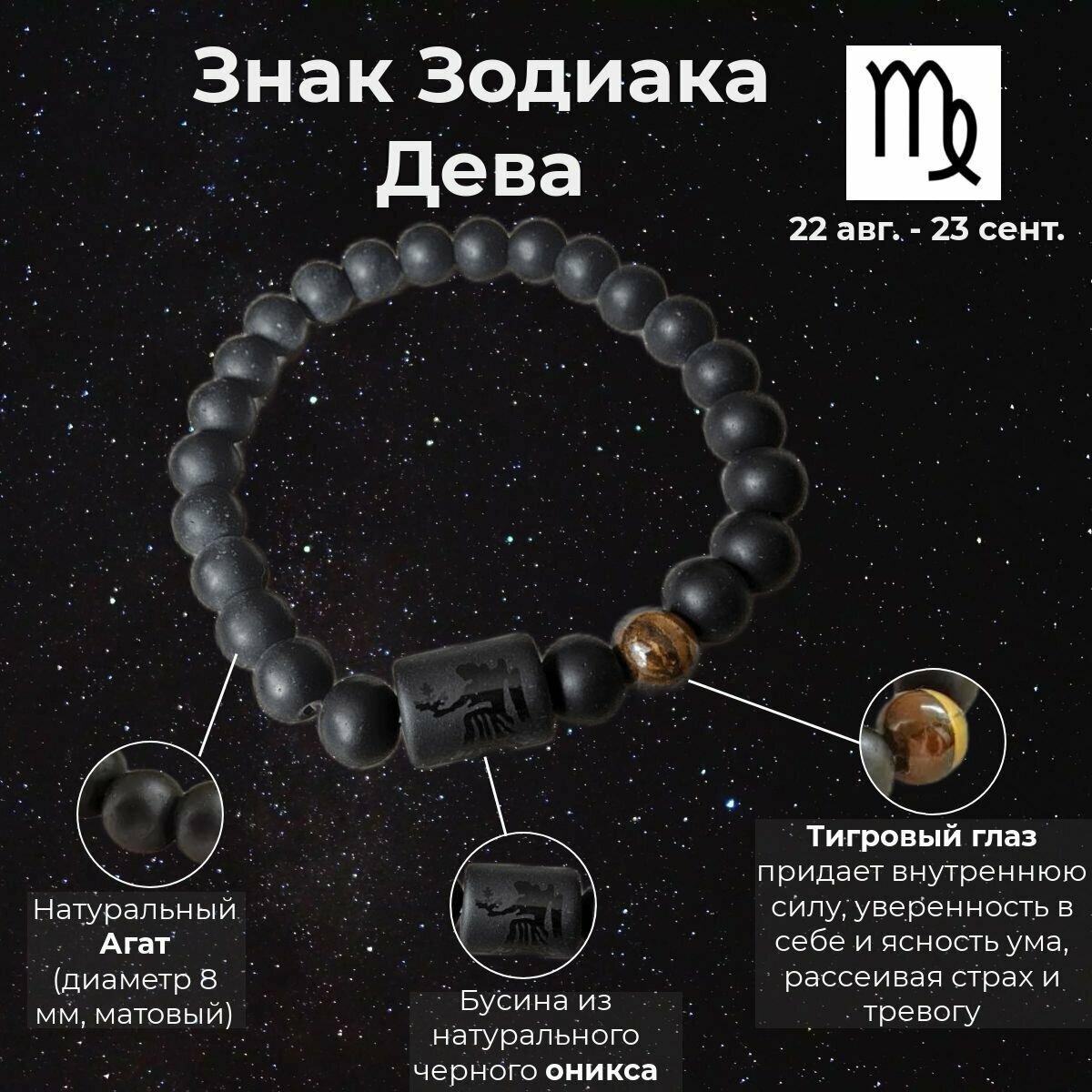 Браслет Знак Зодиака из натуральных камней мужской/женский/унисекс 