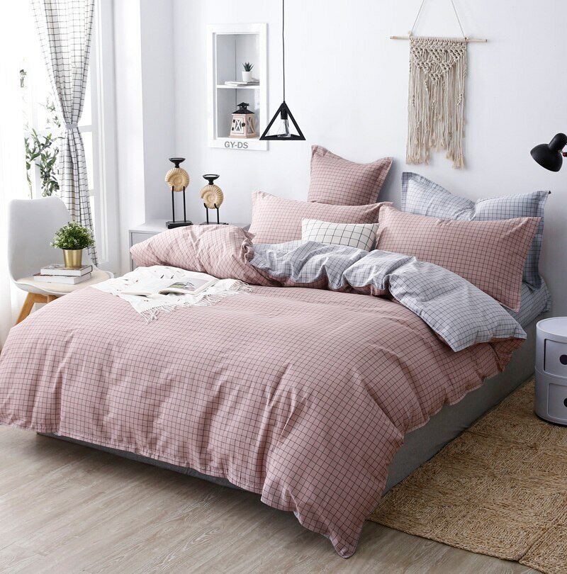 EasyMoon Сатин. Комплект постельного белья -Scotland светло-серый/розовый 2-спальное, 2 наволочки - фотография № 2