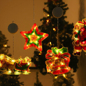 Новогодние украшения светильник на присосках на окна фонари гирлянды, Дед мороз олени, 23х13х2см