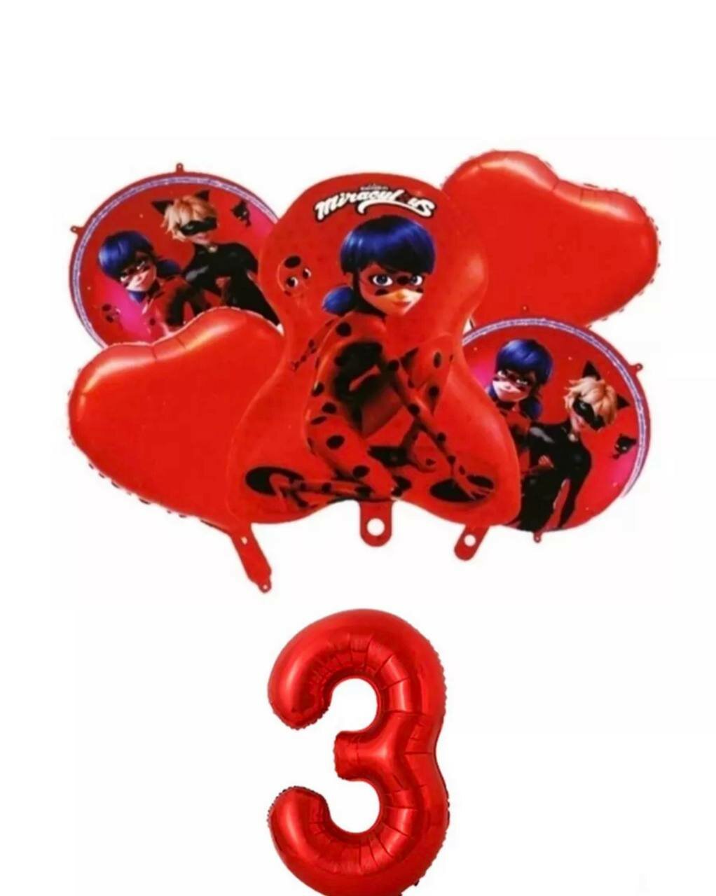 Набор воздушных шаров с цифрой 3 "Леди Баг и Супер Кот", 5 штук/ на день рождение