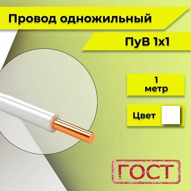 Провод однопроволочный ПУВ ПВ1 1х1 белый 1м - фотография № 1