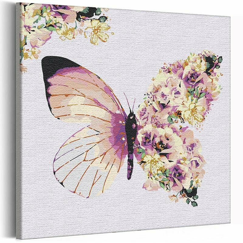 Бабочка и цветочное крыло / Цветы Раскраска картина по номерам на холсте с металлической краской 40х40