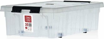 Ящик Rox Box п/п 580х390х180 мм 35 с крышкой и клипсами, на роликах, прозр
