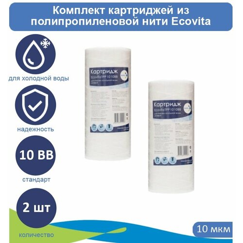 Картридж полипропиленовый Ecovita TPP 10 10BB для холодной воды - 2 шт картридж полипропиленовый ecovita tpp 10 10bb