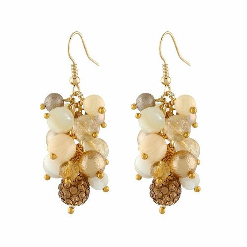 Серьги Anna Slavutina, перламутр, цитрин, жемчуг имитация, золотой, бежевый