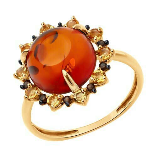 Кольцо Diamant online, золото, 585 проба, цитрин, раухтопаз, янтарь, размер 18.5