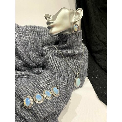 фото Комплект бижутерии: подвеска, браслет, серьги, голубой servig