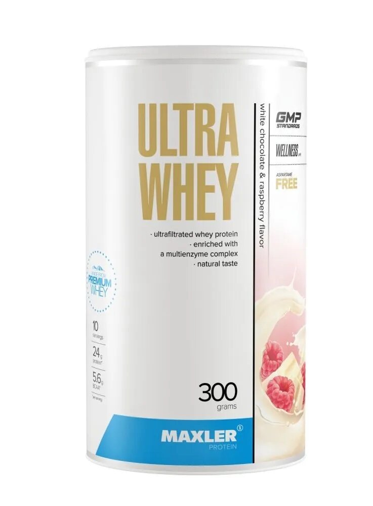 Протеин сывороточный для мужчин и женщин Maxler Ultra Whey 300 гр. - Белый шоколад и малина