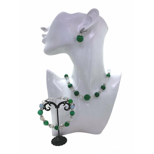 Комплект бижутерии Dorim: браслет, серьги, колье, размер браслета 18 см, размер колье/цепочки 45 см, зеленый
