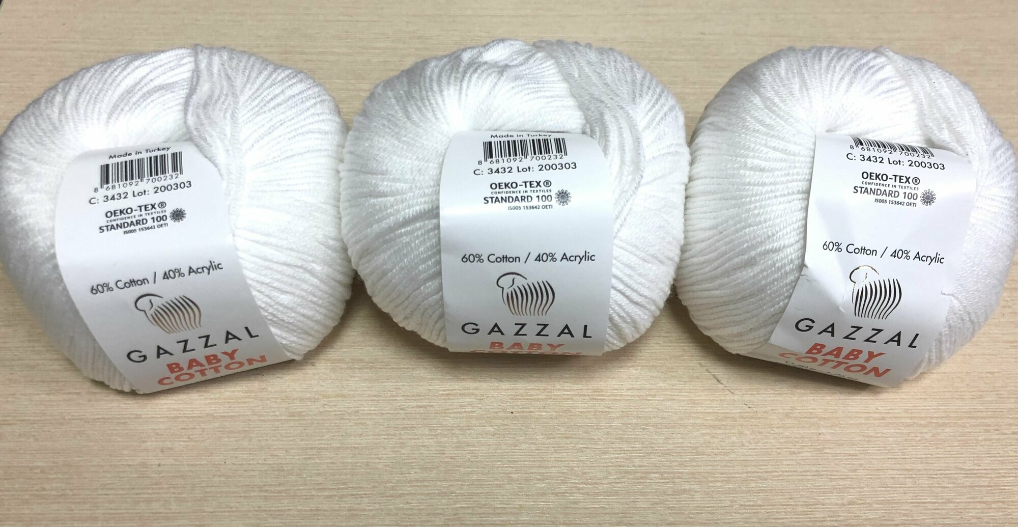 Пряжа Gazzal Baby cotton в упаковке 3шт. 60%Хлопок+40%Акрил 50гр Пр-во Турция