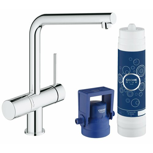 Смеситель для кухонной мойки GROHE Blue Pure Minta с функцией фильтрации, с фильтром в комплекте, хром (31345002) смеситель для биде grohe blue pure minta 31721000 хром