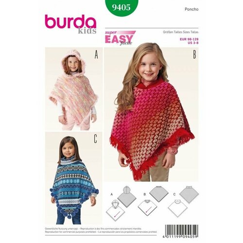 Выкройка Burda 9405-Пончо выкройка burda 9340 накидка пончо