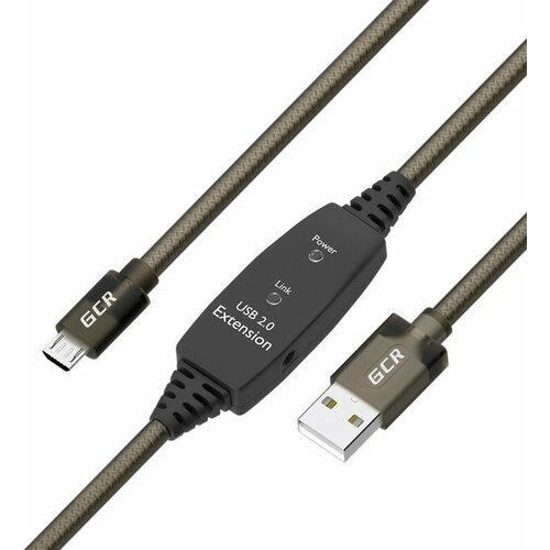 Кабель microUSB USB 10м Green Connection GCR-53813 круглый черный прозрачный кабель hdmi 12м green connection gcr hm311 12 0m круглый черный