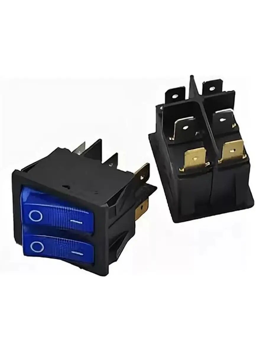 фото Выключатель двойной 250V 15А (6с) ON-OFF синий (RWB-511, SC-797),36-2411