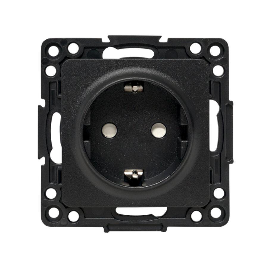 Механизм Розетки EKF PROxima Стокгольм 1-местная с заземлением 16А винтовые клеммы черный с защ. штор.