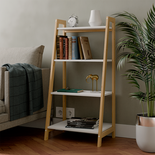 Изображение товара Стеллаж Libery Wood "ролло", скандинавский стиль, напольный, белый/светло-коричневый