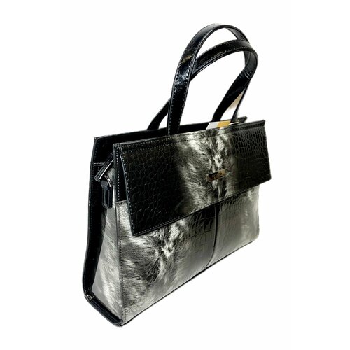 Сумка тоут Tosoco, фактура под рептилию, лаковая, черный