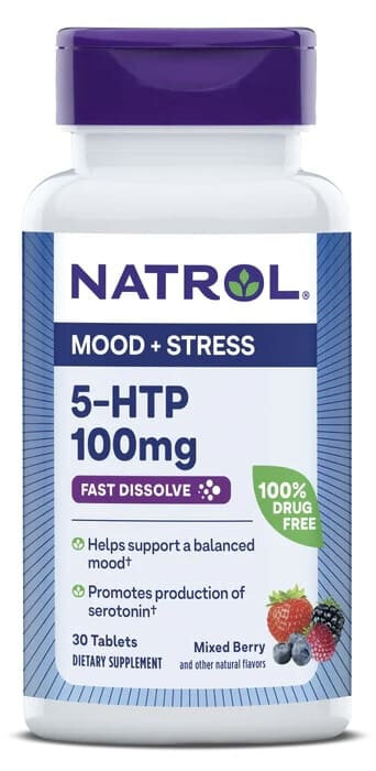 Natrol 5-HTP Fast Dissolve Wild Berry Flavor, 5-гидрокситриптофан ягодный микс 100 мг 30 таблеток