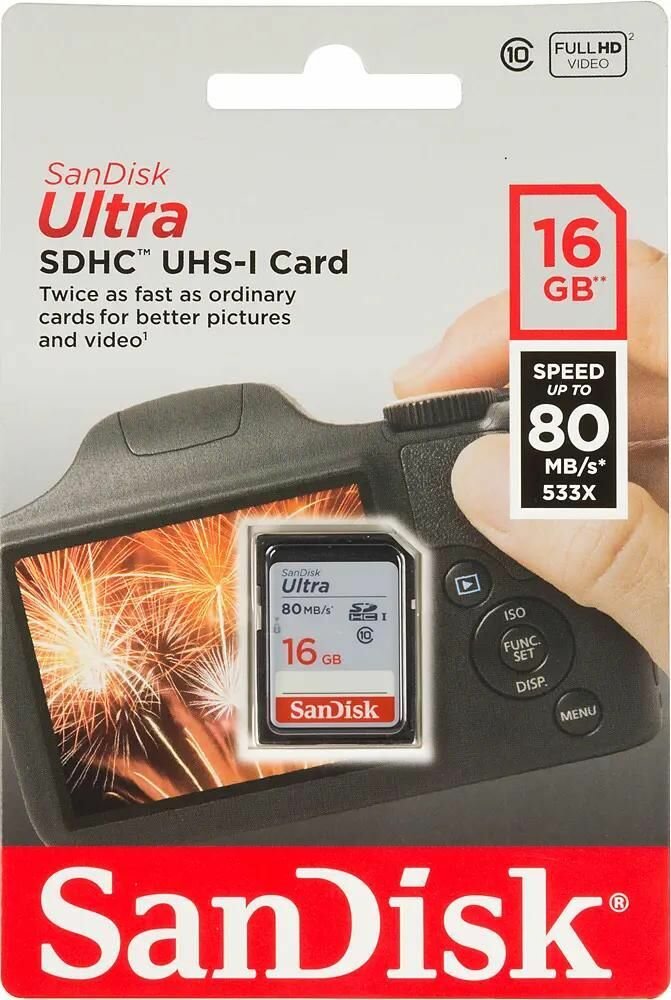 Карта памяти SanDisk Ultra 16GB SDHC(SDSDUNC-016G-GN6IN) — фото 1