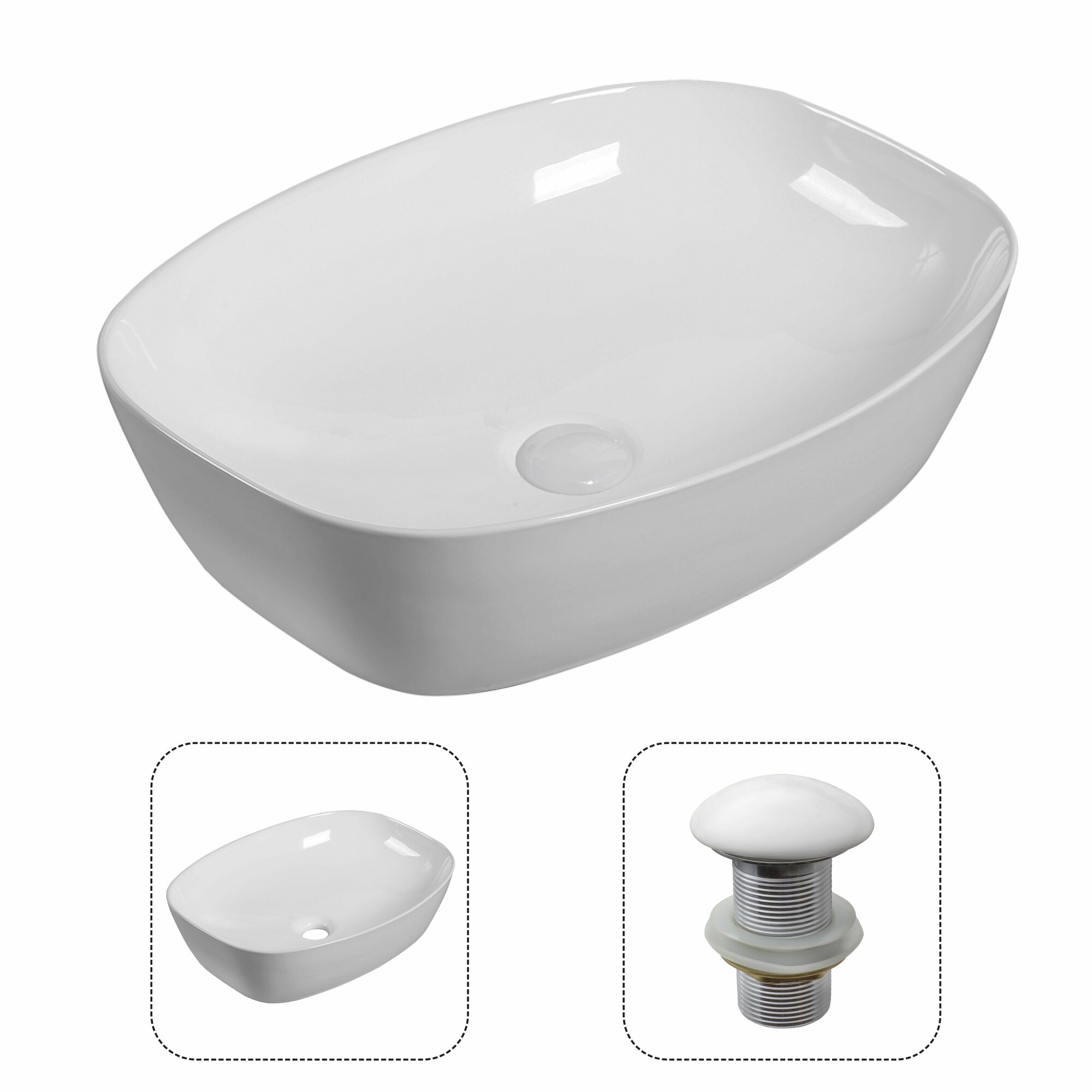 фото Раковина накладная CULTO PABLO 510*390*140 прямоугольная белая с донным клапаном (белый)