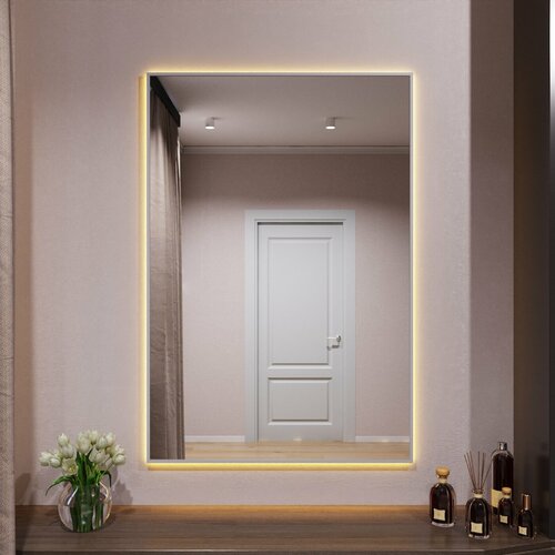 Зеркало с подсветкой в алюминиевой раме настенное Market-house 130х80 см. Свет: Теплый Белый 3000К. Серебро