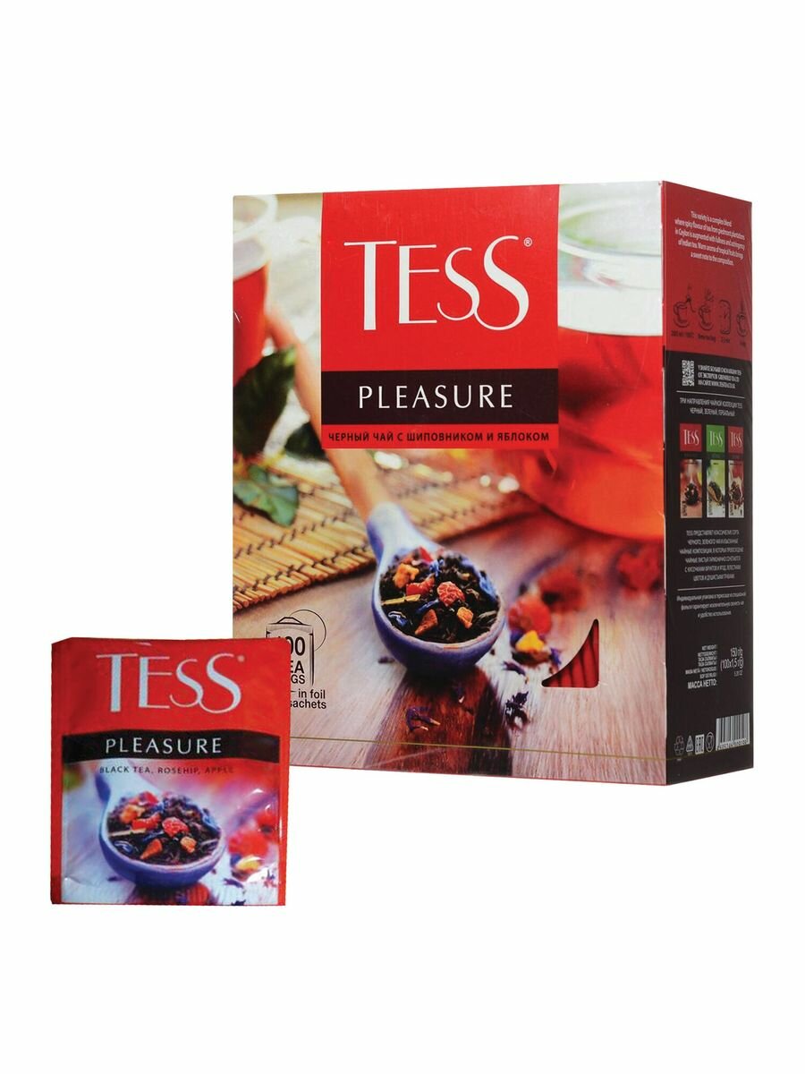 Чай TESS "Pleasure" черный с шиповником, 100 пакетиков