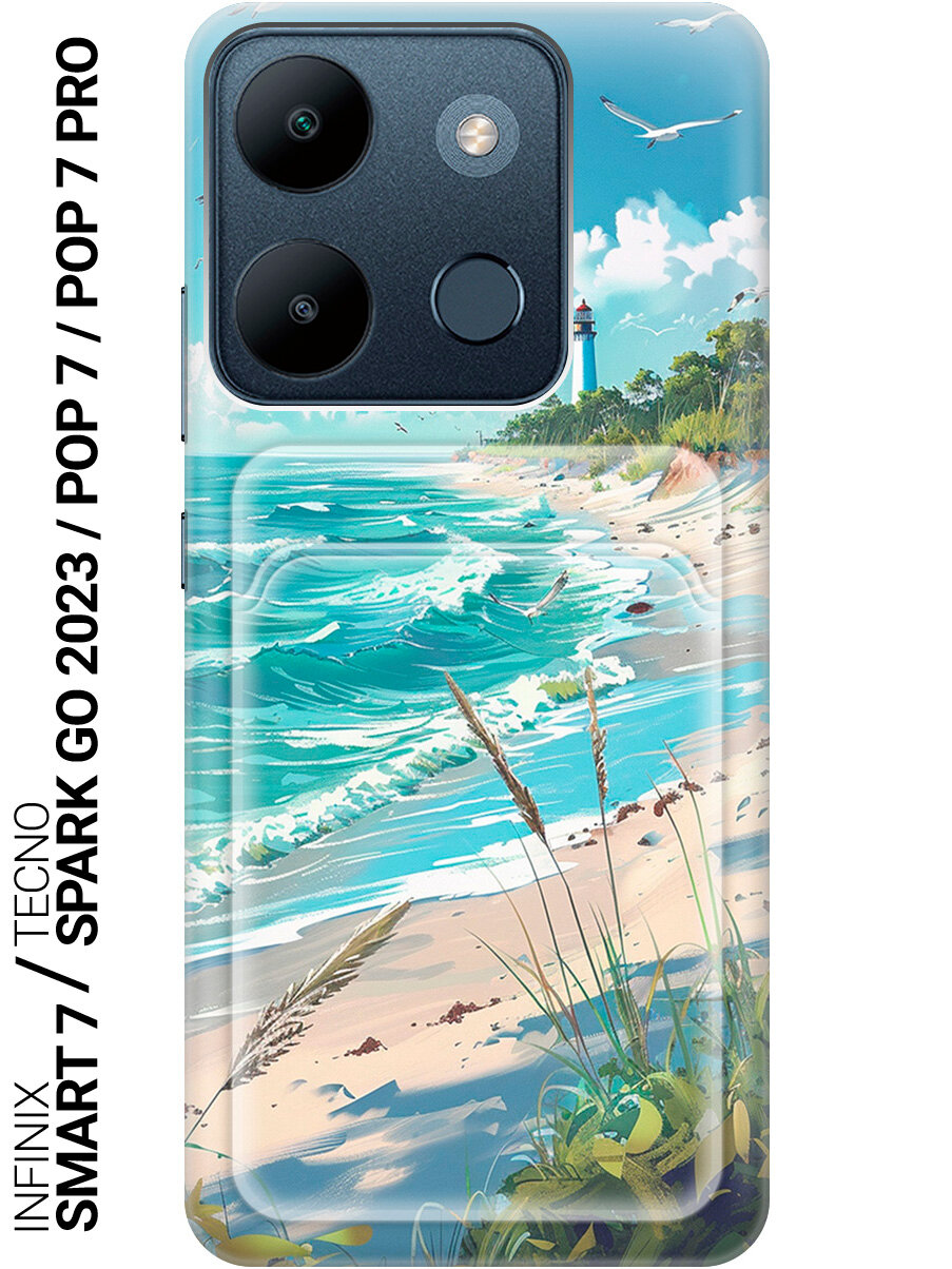 Силиконовый чехол на Infinix Smart 7 / Tecno Spark Go 2023 / Pop 7 / Pop 7 Pro с принтом "Чайки у маяка" с карманом для карты прозрачный