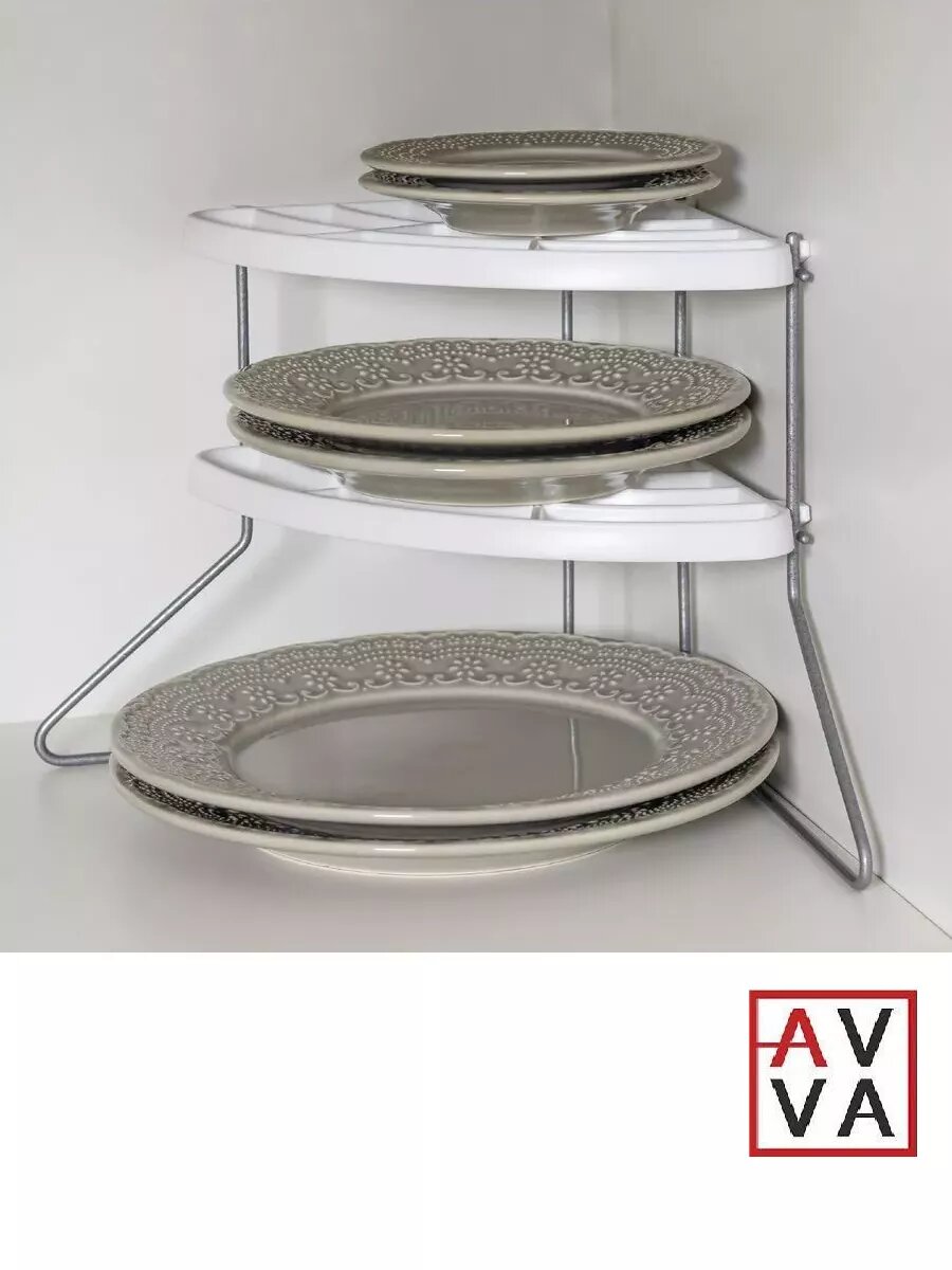 Полка для тарелок угловая кухонная белый/металлик