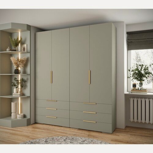 Изображение товара Шкаф распашной МебельЛэнд24 Мори - 9 Кашемир 190x55x200 бежевый для одежды четырехдверный с 6 ящиками