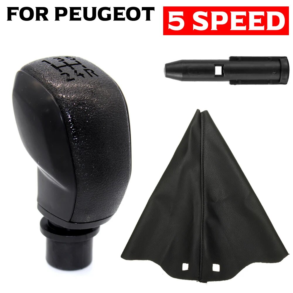 Для Peugeot 106 206 207 306 307 407 408 508 Sega C4L Автомобильная 5-скоростная ручка переключения передач Хромированный адаптер рычага головки Ручная коробка передач Black-Set