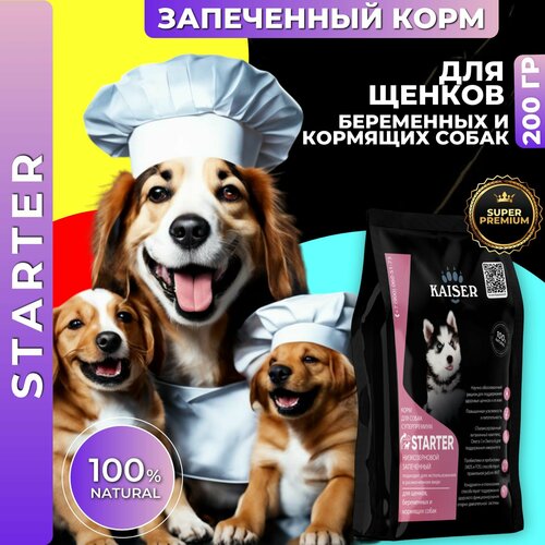 Минипачка Низкозерновой запеченный сухой корм стартер KAISER для щенков беременных и кормящих собак STARTER 200 гр 242₽