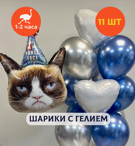 Изображение товара Шарики воздушные на день рождения, воздушные шары с гелием, шары с днем рождения, набор шаров для мужчины "Сердитый Мур в колпаке" Купить Шары", 11 шт.